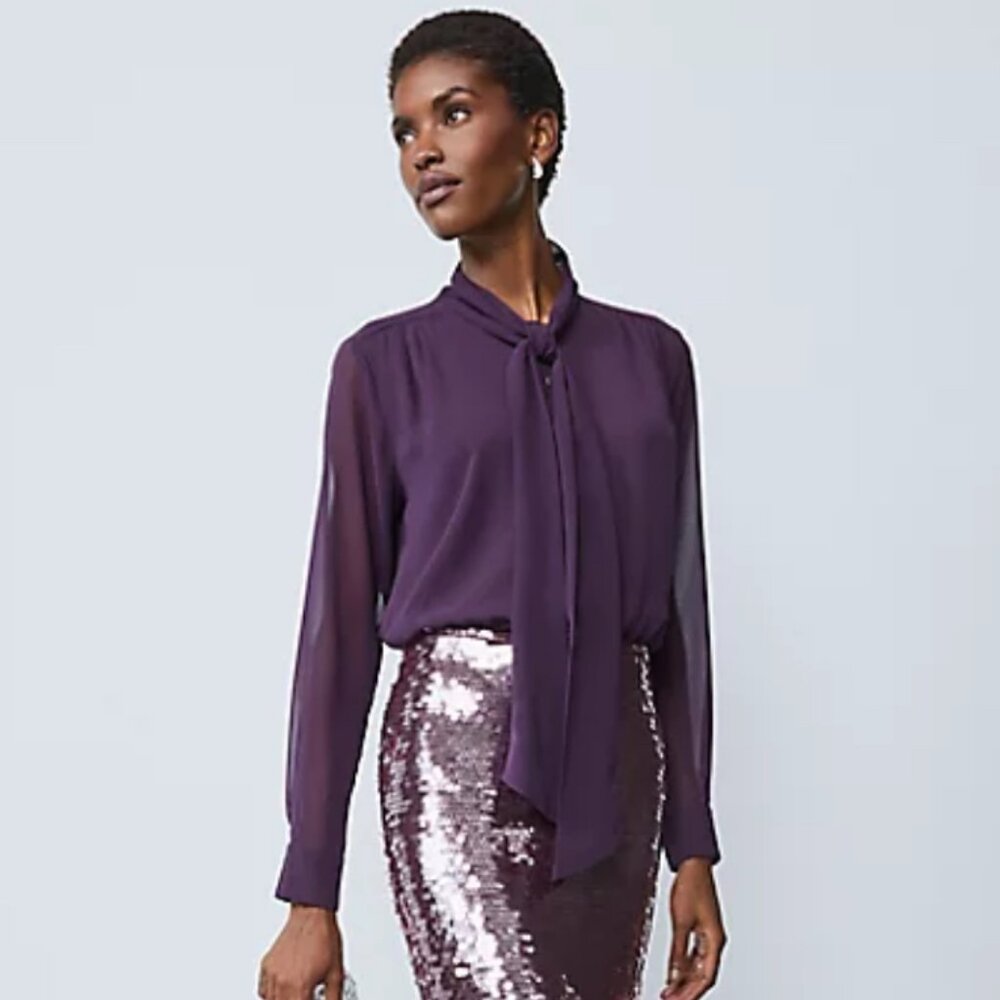 Ann Taylor Sequin Column Midi Skirt - Color: Frosted Burgundy - Size 8